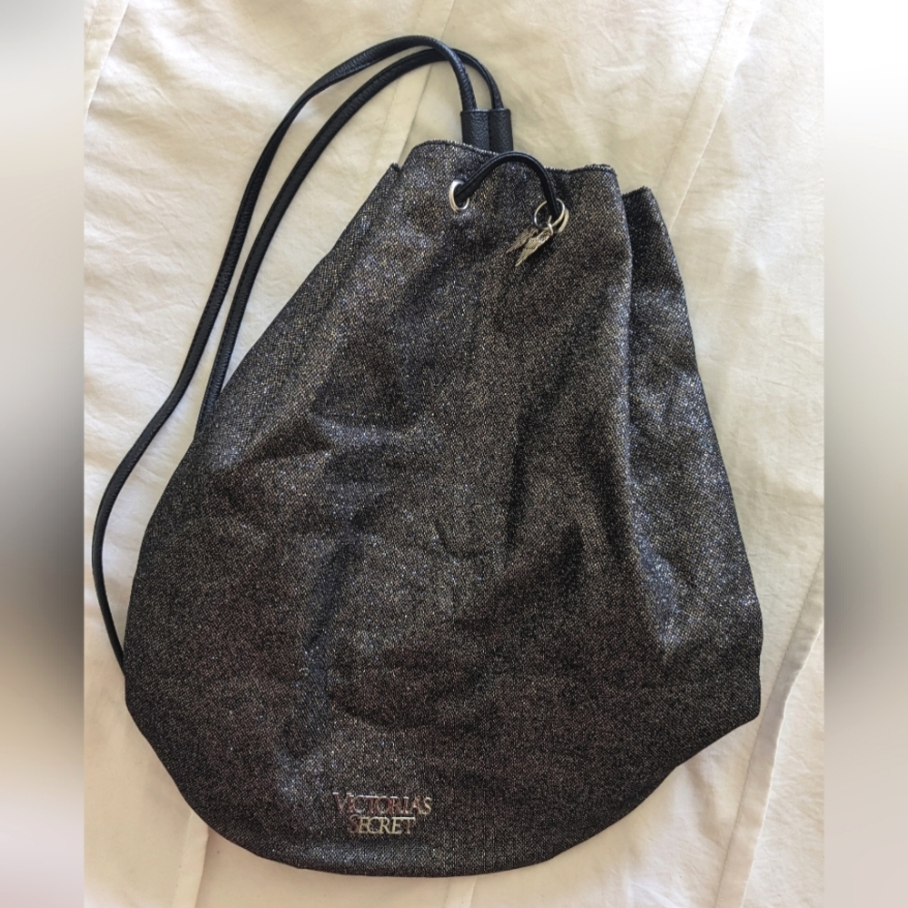 Victoria's Secret Black Glitter Backpack/Sling Bag/Sack. Great Condition!!!